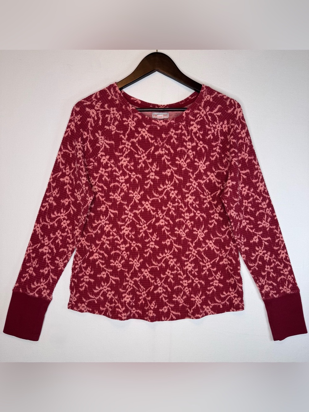 Knox Rose Floral Waffle Knit Thermal Top pink size large long sleeve outdoor